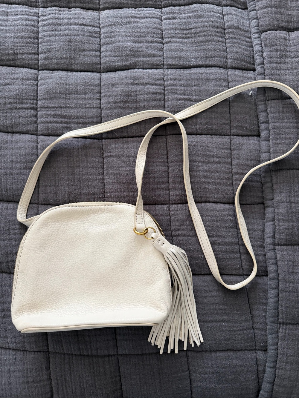 HOBO Cream Leather Crossbody Bag with Tassel